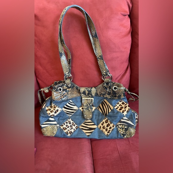 Clever Carriage Co Two sided shoulder bag snakeskin/patchwork unique - Picture 9 of 9